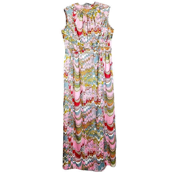 60's/70's Leslie Faye Original Phsysodelic Pinks Marble Sleeveless Maxi… - Picture 10 of 17